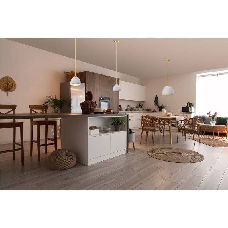 Collins 14 Inch Pendant with White Ceramic - Brushed Brass