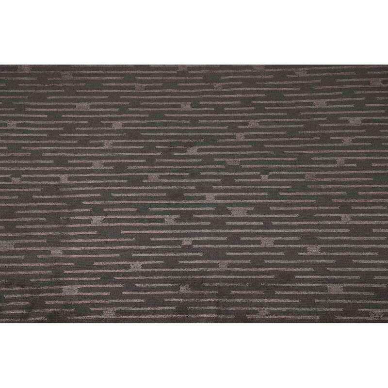 Striped Nepalese Oriental Area Rug Hand-Knotted Wool Carpet - 8'0" x 9'9"
