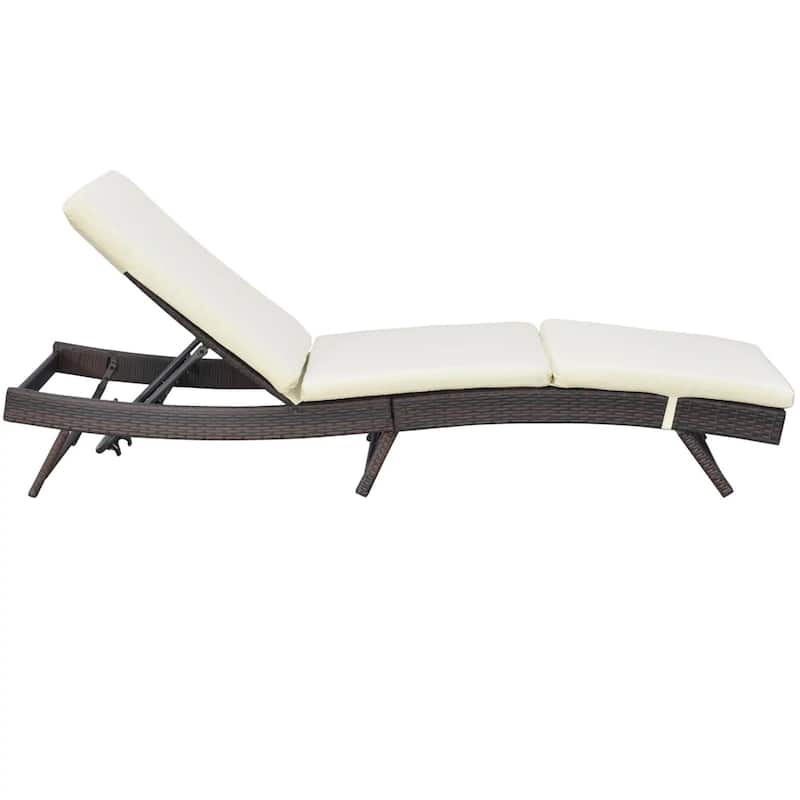 Patio Chaise Lounge,5 Position Rattan Recliner,Cushioned Pool Chair