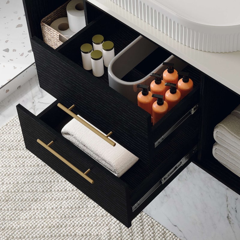38.2 " Wall-Mounted Bathroom Vanity with Oval Ceramic Sink Multi-Layer