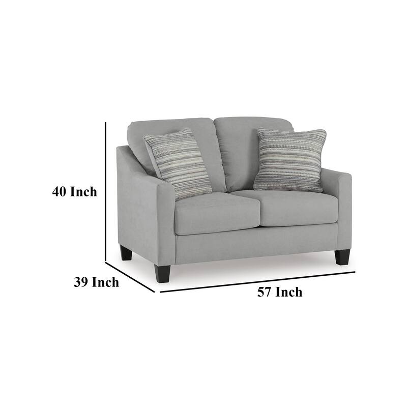 Blaire Loveseat, Gray Polyester, 2 Accent Pillows, Black Wood, 57 Inch