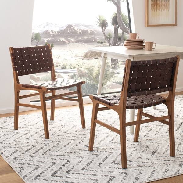Shop Safavieh Taika Woven Leather Dining Chair Cognac Natural Overstock 27544718