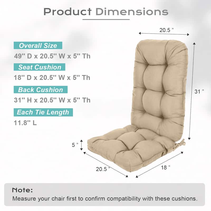 Aoodor Tufted Adirondack Chair Cushion Patio Rocking Chair Cushions Outdoor High Back Cushions with Ties