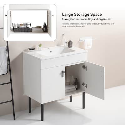 24 in. W x 19 in. D x 23 in. H Bathroom Vanity with White Ceramic Basin,Two Soft Close Cabinet Doors,Excluding faucets