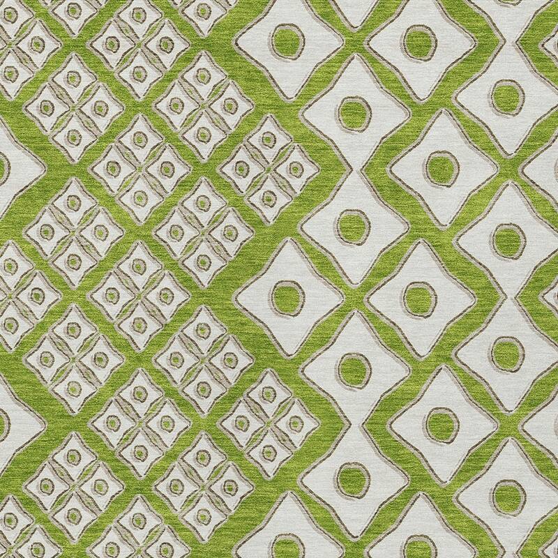 Lime Green And Ivory Geometric Washable Indoor Outdoor Area Rug - 5' X 8'