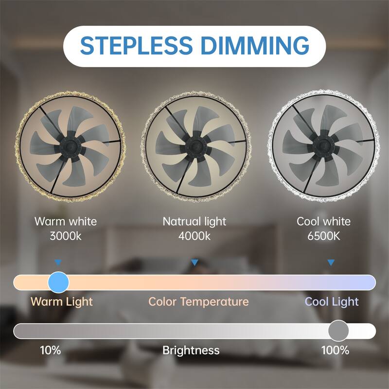 24" Luxury Crystal Ceiling Fan with Lights