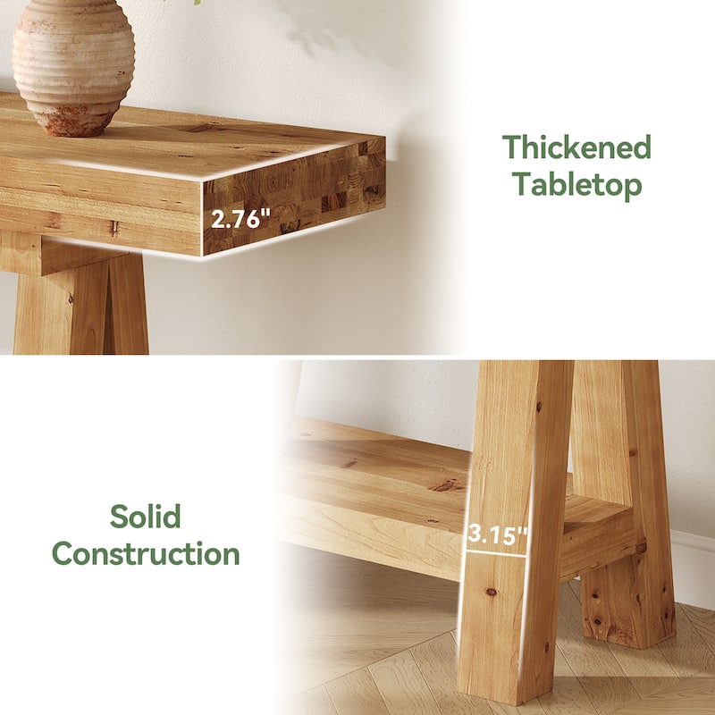 70.87-Inch Long Solid Wood Sofa Table with Shelves for Entryway