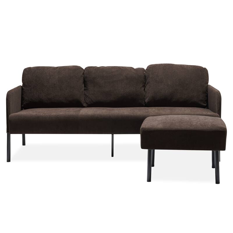 3 Seater L-Shaped Polyester Fabric Sofa with Ottoman, Modern Upholstered Sofa, Comfy Small Couches for Small Space
