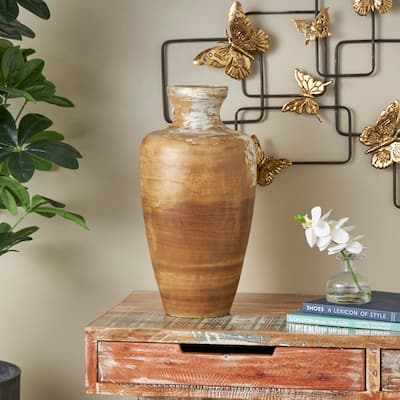 Brown Ceramic Antique Style Distressed Patina Decorative Vase