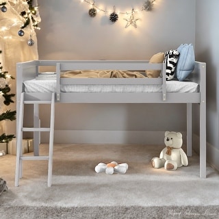 Twin Size Wood Low Loft Bed with Ladder, ladder can be placed on the left or right