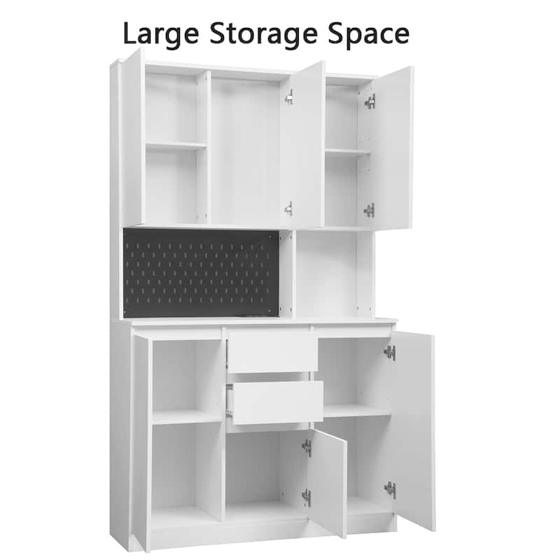74" Freestanding Kitchen Pantry Cabinet w/Drawers, Storage Microwave - W43.66*D15.74*H74.00