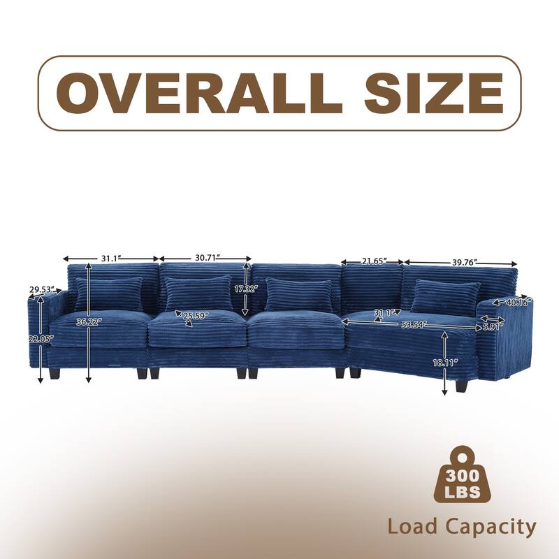 Multi-seat(3/4/5 seats) Corduroy Sectional Sofa, Modular Couch for Living Room & Business