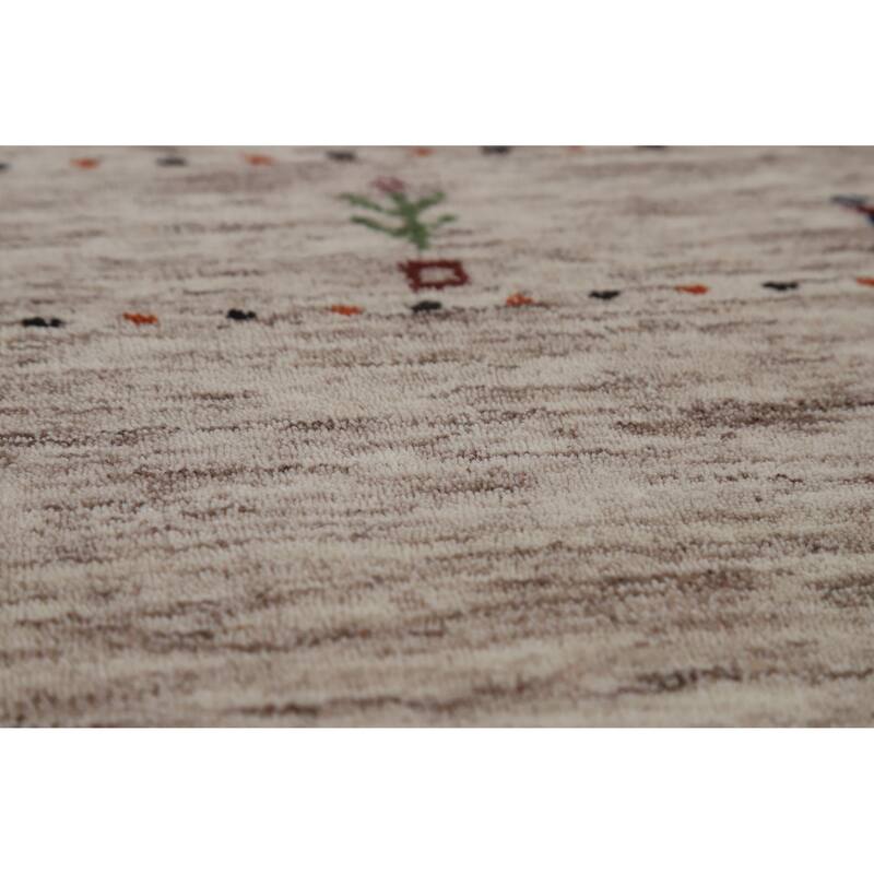 Gabbeh Oriental Rug Hand-Knotted Bedroom Beige Wool Carpet - 4'1" x 5'9"