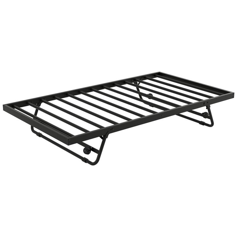 Twin Size Daybed with Pop Up Trundle, Industrial Metal Sofa Bed Frame with LED Lights, for Living Room, Bedroom, Guest Room