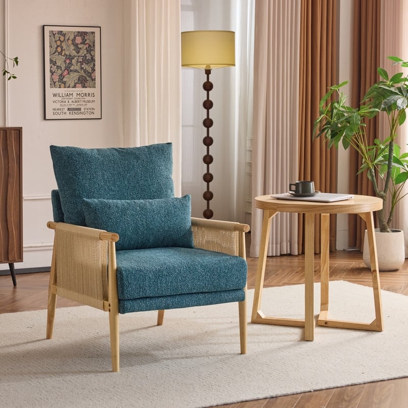 Chenille Accent Chair with Pillow - Teal