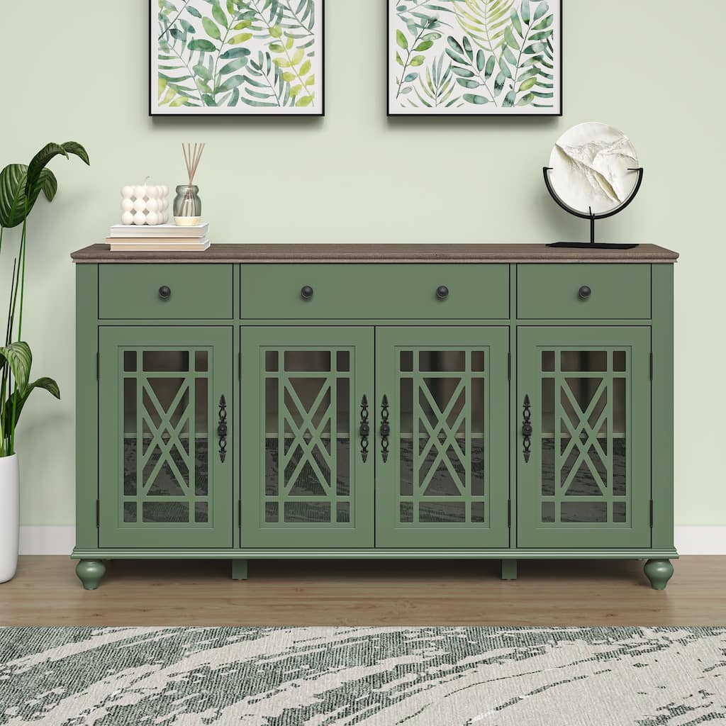 63" Vintage Style Kitchen Accent Buffet Sideboard Cabinet w/ Drawers - 63" in Width