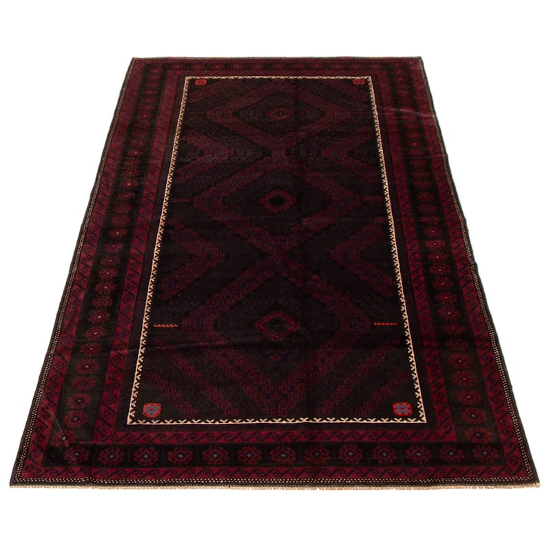 ECARPETGALLERY Hand-knotted Teimani Black, Red Wool Rug - 4'9 x 9'0