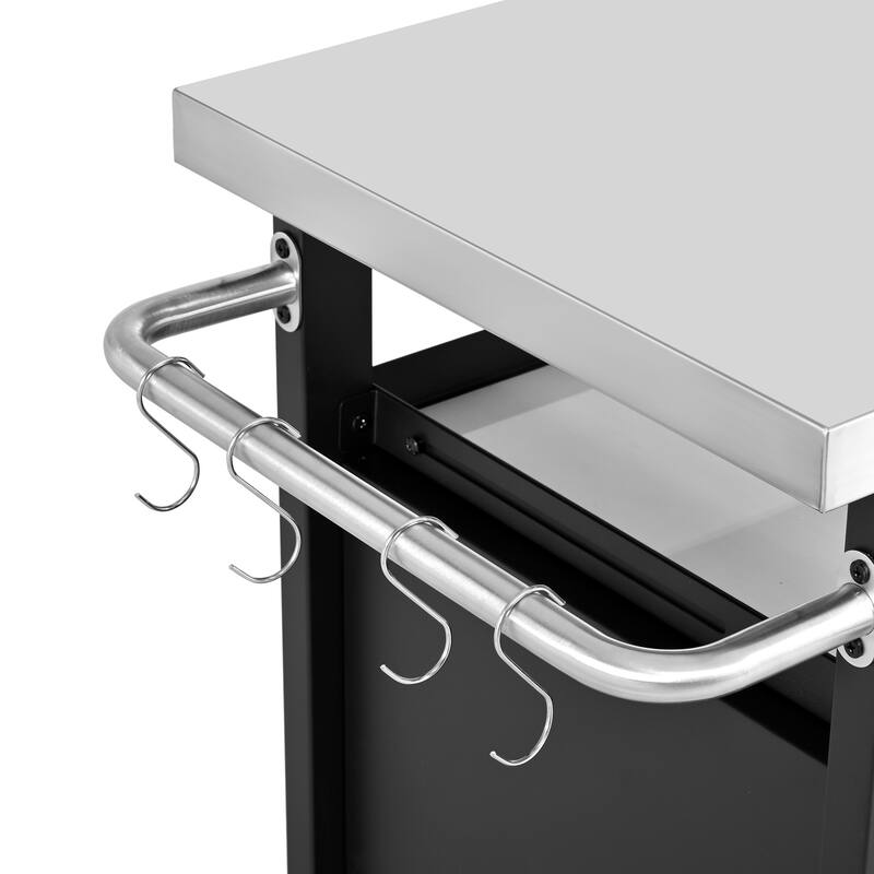 39.5" Outdoor Grill Cart with Stainless Steel Top, Outdoor Kitchen Island with Wheels and Spice & Paper Rack for BBQ