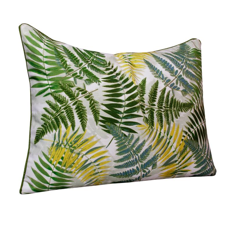 Sevita Fern Forest Green/Yellow Polyester Throw Pillow, 14" x 20"