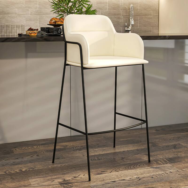 Axis 40" Upholstered Bar Stool - Counter Height Bar Stool with Black Stainless-Steel Frame and Footrest for Home Bar Set of 2