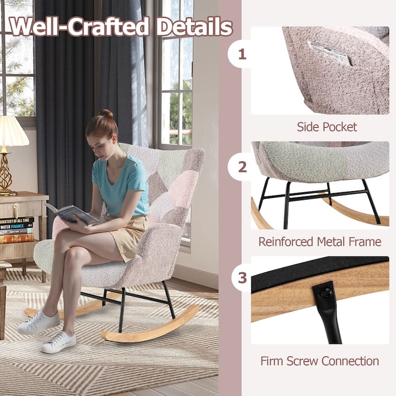 Gymax Nursery Rocking Chair Upholstered Boucle Fabric Nursing Armchair