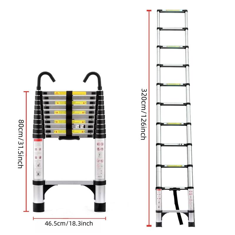 10.5ft Retractable Aluminum Ladder with Hooks