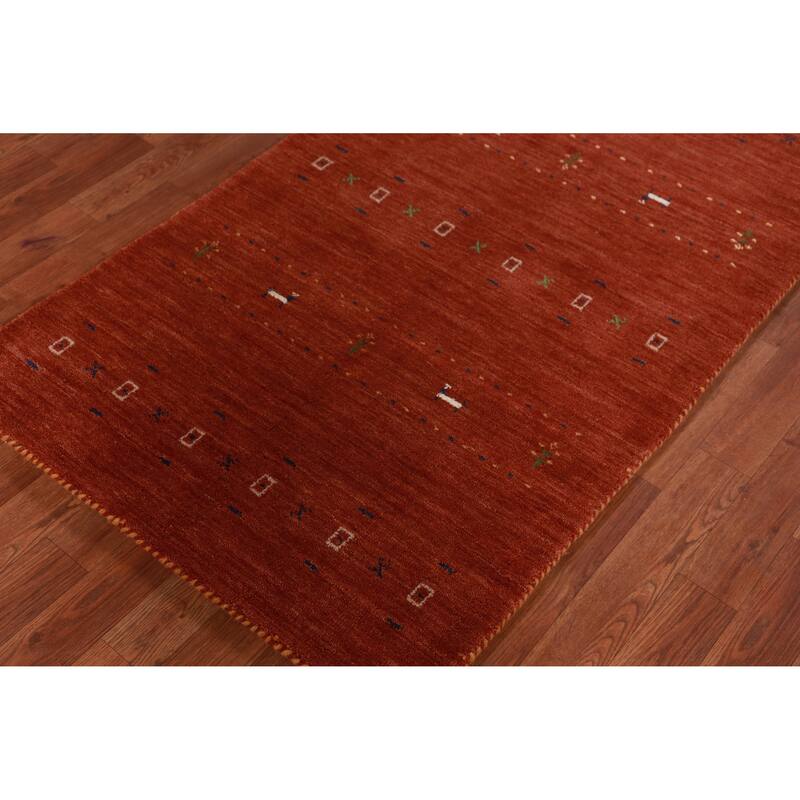 Hand Knotted Oriental 100% Wool Carpet Tribal Animal Pictorial Oranges & Rust Gabbeh Area Rug - 4' 11'' X 2' 10''