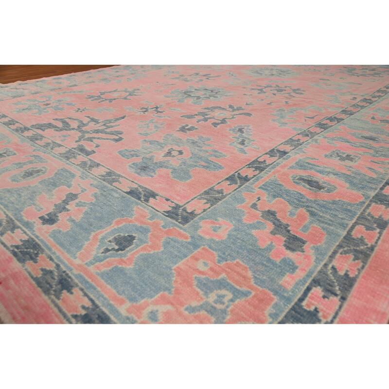 Hand Knotted Oriental 100% Wool Carpet Transitional All-Over Pink Oushak Area Rug - 12' 5'' X 9' 5''