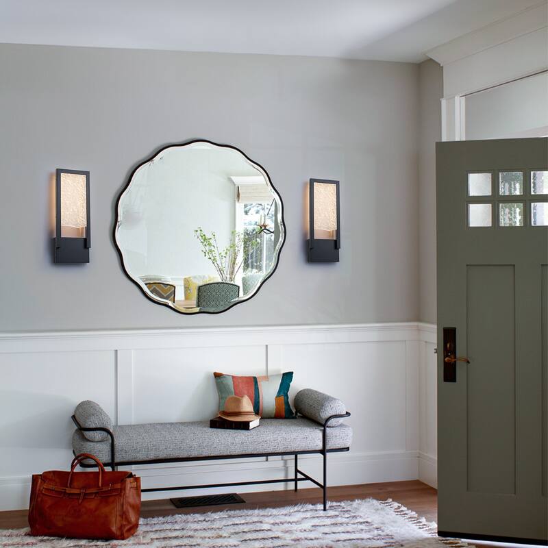 Black Metal Rectangular Water Pattern LED Dimmable Wall Sconce