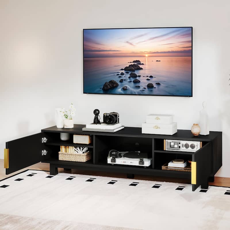 Moasis 59"W Fluted TV Stands for TVs up to 65 Inches, Entertainment Center with Power Outlets
