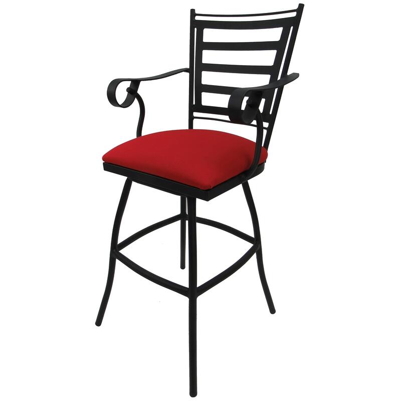 Outdoor Bar Height 30" Swivel Bar Stool Jenna - Black Frame - 30 inch Seat - Red Linen
