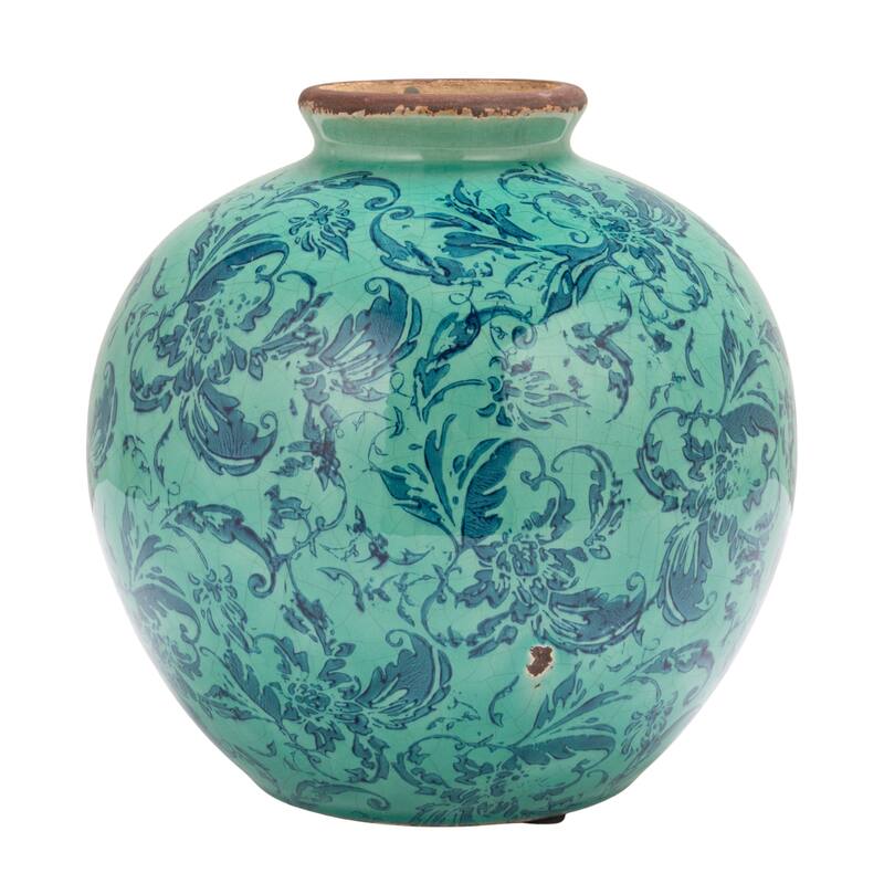 Decorative Terra-cotta Vase with Transferware Pattern