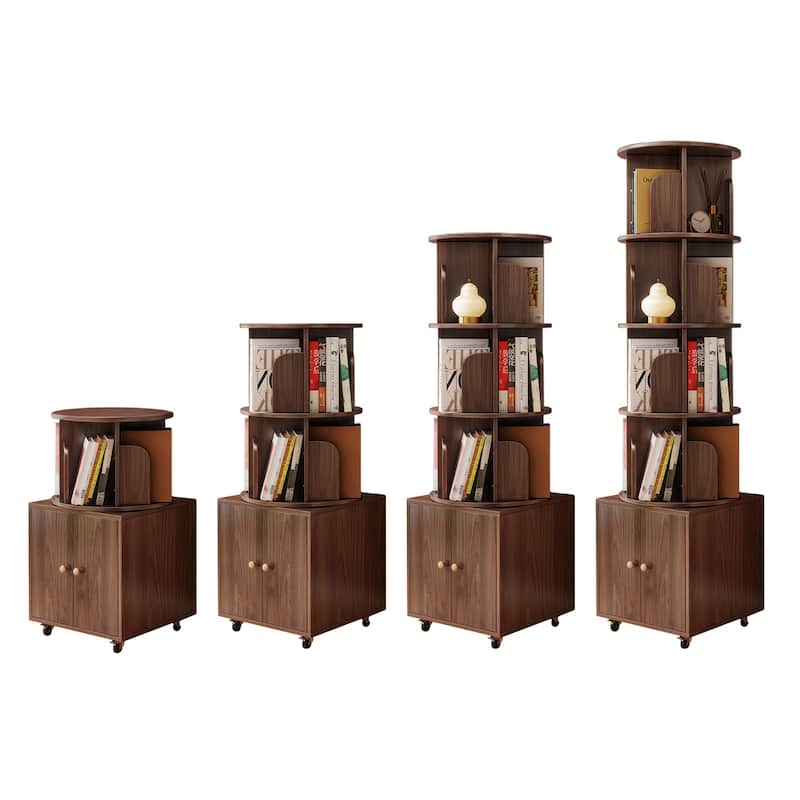 360 Degree Display 5 Tier Corner Bookshelf with Drawer, Floor Standing Bookcase Storage Rack, Wood Narrow Book Shelf Organizer