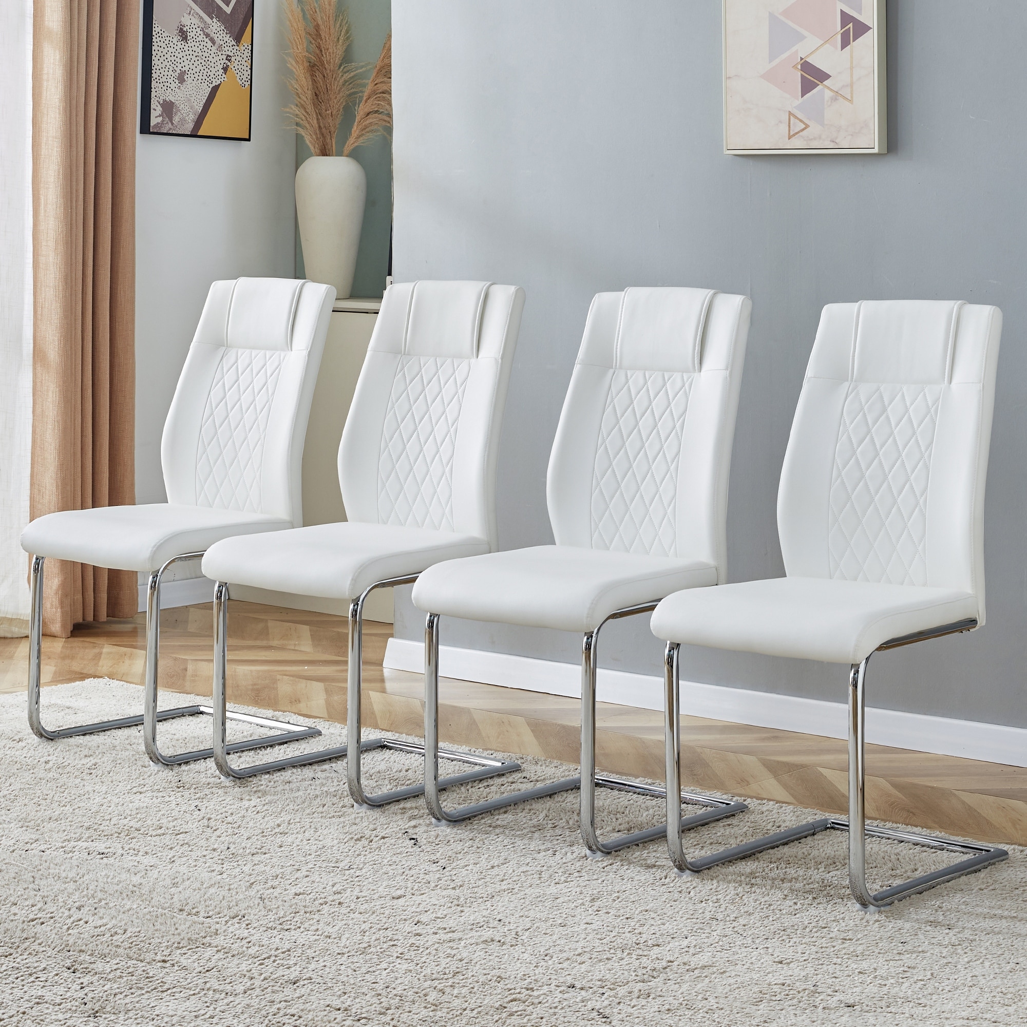 Modern White PU Dining Chairs Set of 4 for Kitchen Living Bedroom Dining Room Side Chairs