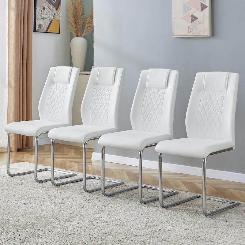 Roomfitters PU Dining Chairs with Metal Legs, Upholstered Side Chairs Set of 4 for Kitchen or Bedroom - White