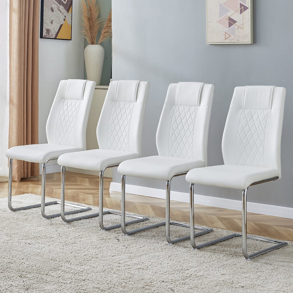 Roomfitters PU Dining Chairs with Metal Legs, Upholstered Side Chairs Set of 4 for Kitchen or Bedroom