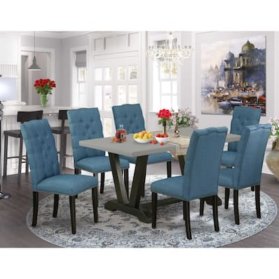 7-Piece Rectangle Natural Oak Finish Solid Wood Top Dining Table with 6 Chairs with