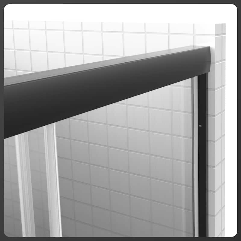 Matte Black Semi-Frameless Double-sliding Shower Door with Clear Glass - 60 in.Wx72 in.H