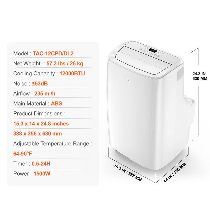 12,000 BTU Portable Air Conditioners, 3-in-1 Portable AC Unit with Remote Control, for 550-700 Sq.Ft, Cool/Dehumidifier