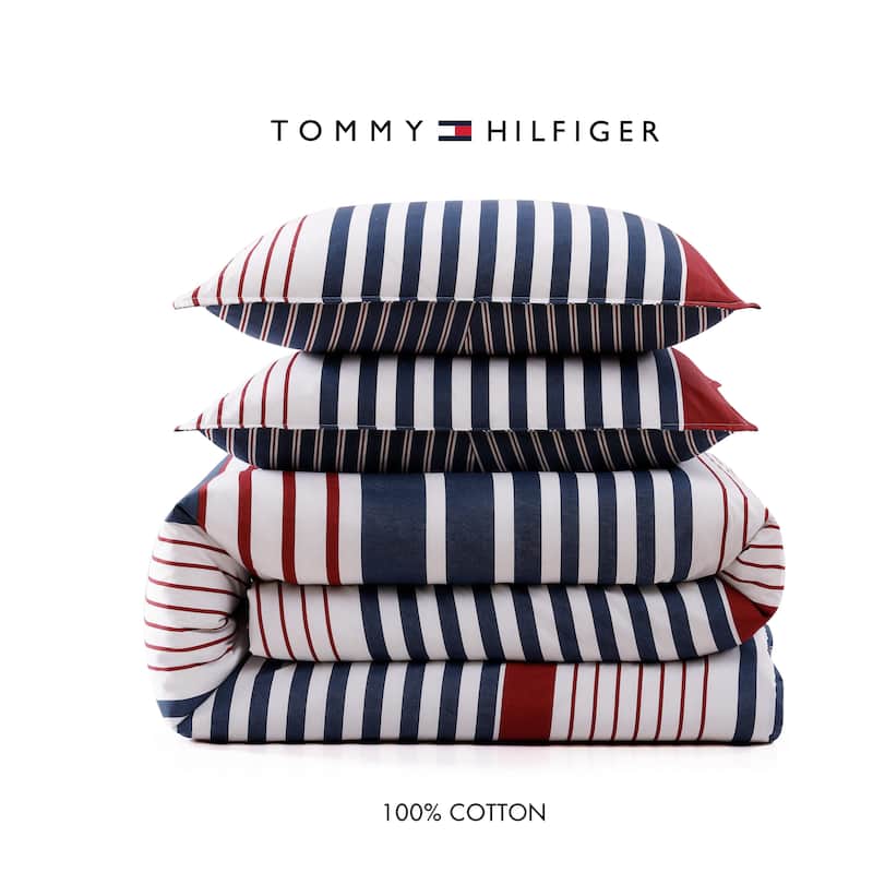 Tommy Hilfiger Brooklyn Stripe Cotton Reversible Blue Duvet Cover Set