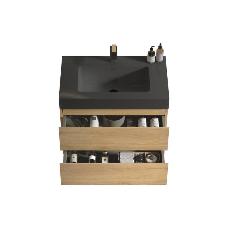 GDFStudio - Naomi Modern Floating Bathroom Vanity with Soft-Close Drawers and Pre-Assembled One-Piece Sink Basin