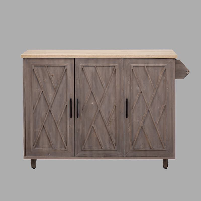 51.2"W Kitchen Island with Drop Leaf, ASH Veneer Top, Mobile Storage Cart with Towel Rack and Internal Storage Racks - Brown