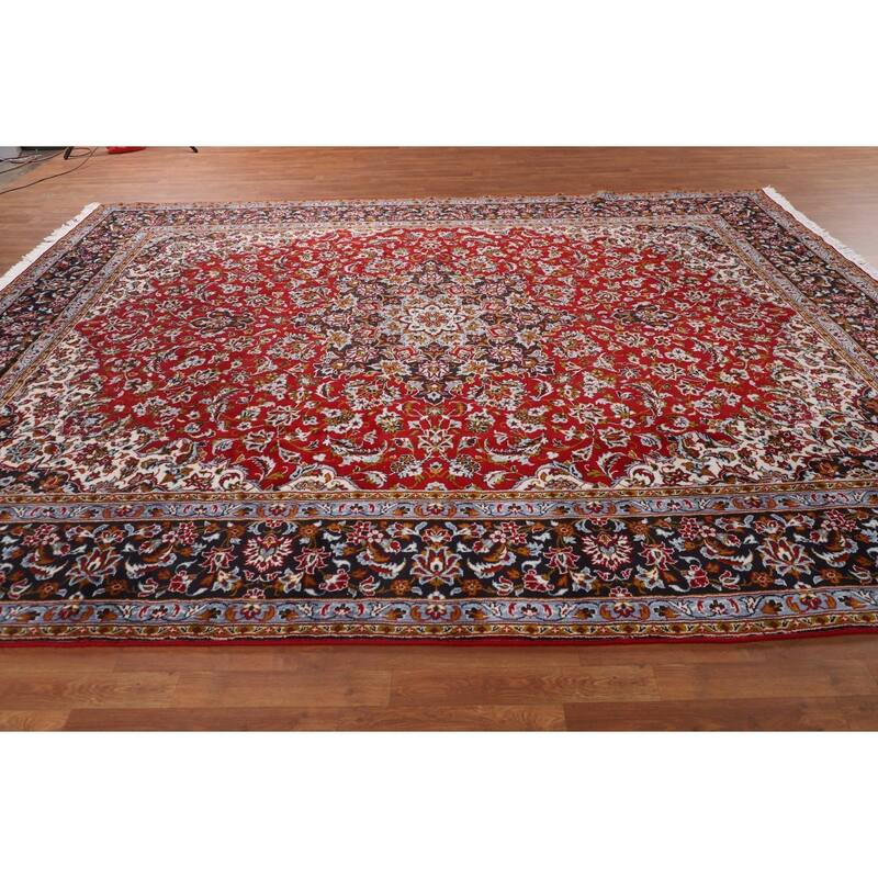 Kashan Turkish Area Rug Machine-Made Oriental Red Carpet - 9'7" x 12'6"