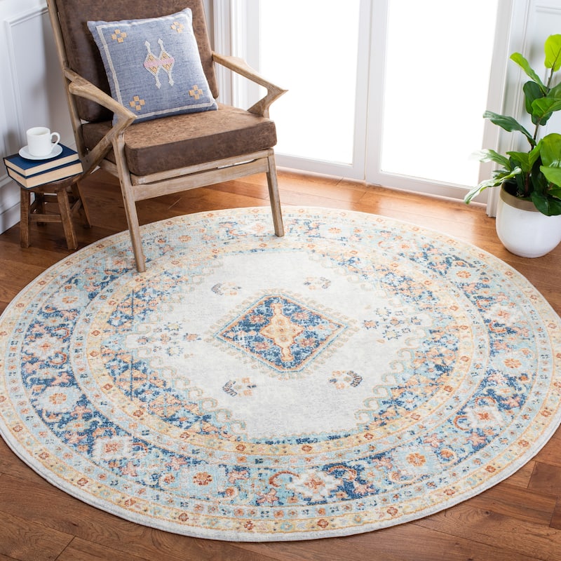SAFAVIEH Aria Vyarka Shabby Chic Distressed Rug - 6'7" Round - Ivory/Navy