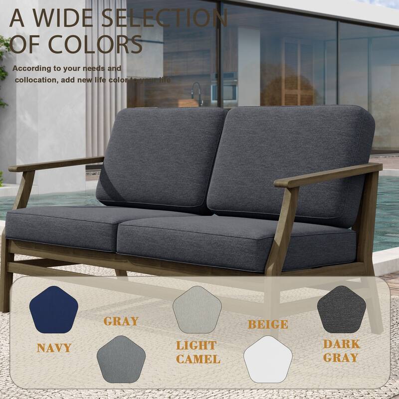 Patio Teak Wood Outdoor Loveseat Sofa with Cushions