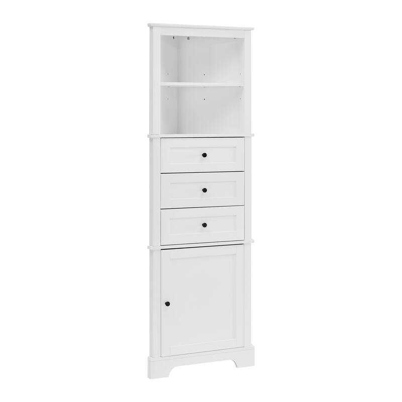 Roomfitters Triangle Tall Storage Cabinet with 3 Drawers Adjustable Shelves for Bathroom Kitchen or Living Room