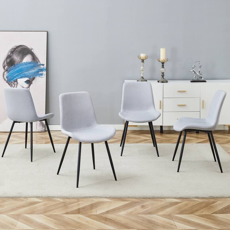 Modern Kitchen Chairs Set of 4 Linen Dining Chair with Metal Legs Wider Seats Quick Assembly Cafe Chairs