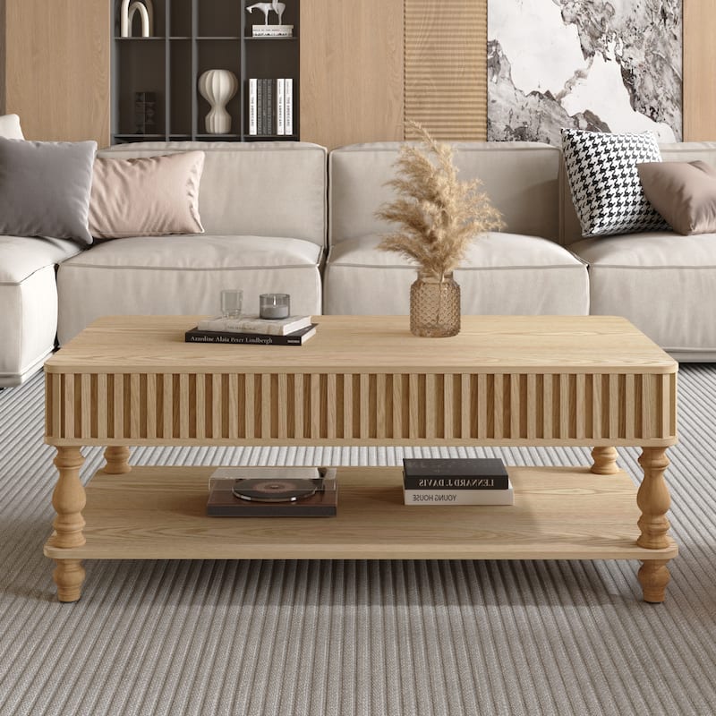Roomfitters 47" Lift Top Coffee Table, Solid Wood Fluted Center Table with Roman Legs & Hidden Storage