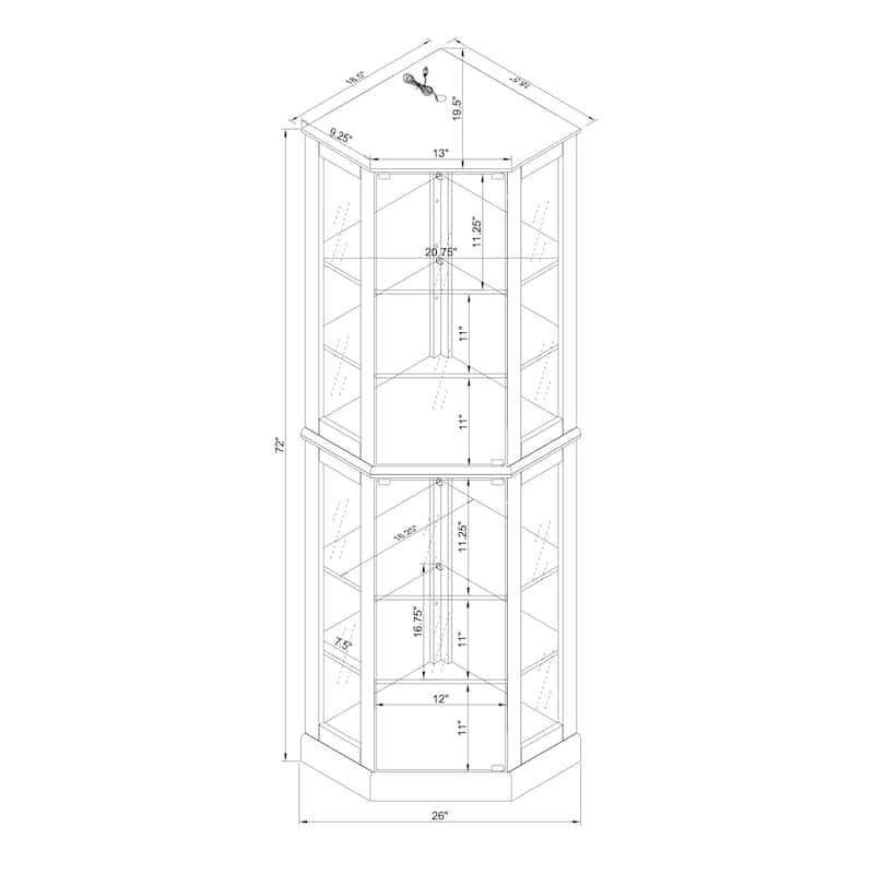 6 Shelf Corner Curio Display Cabinet with Lights