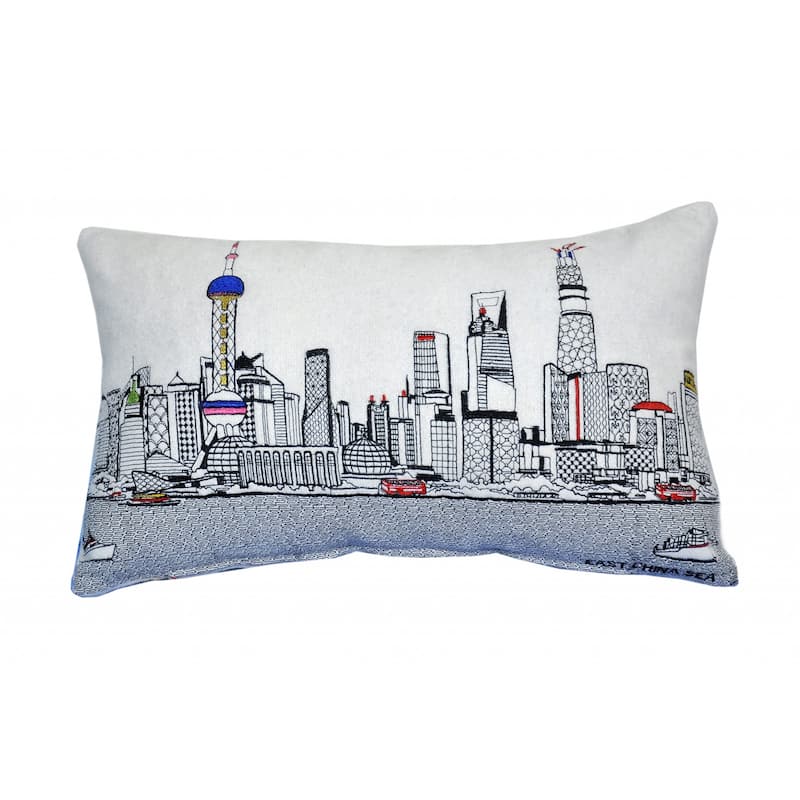 HomeRoots 25" White Shanghai Daylight Skyline Lumbar Decorative Pillow
